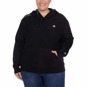 Champion Hoodie Women 2X Sweatshirt Kangaroo Pocket Herringbone Design Black
